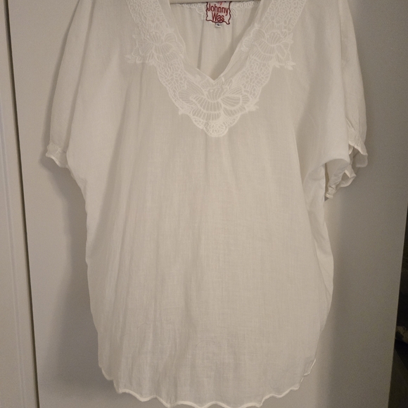 Johnny Was White Lace V-neck Blouse. Size Large - Picture 7 of 9